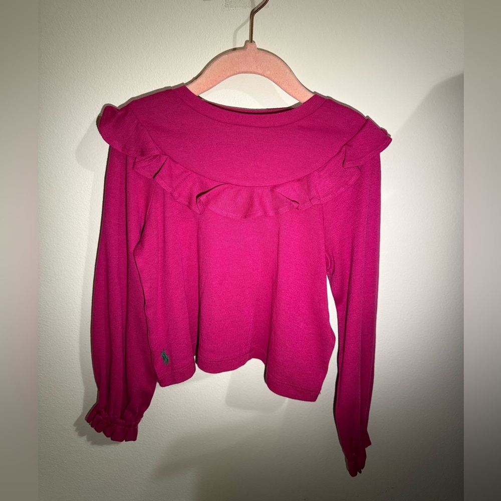 Polo Ralph Lauren Girls' Long-Sleeve Ruffle Yoke Top in Bright Magenta